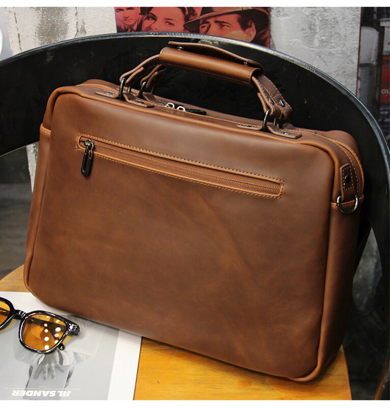 Коричневая винтажная мужская сумка 2024, деловая сумка для ноутбука 13-14 дюймов, наплечная офисная сумка, сумка-мессенджер