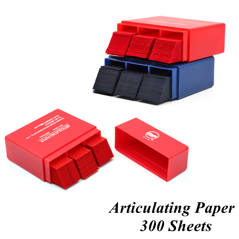 Tiras de papel articulado Dental, 300 hojas de doble cara, 55x18mm, rojo/azul, Material para blanqueamiento Dental