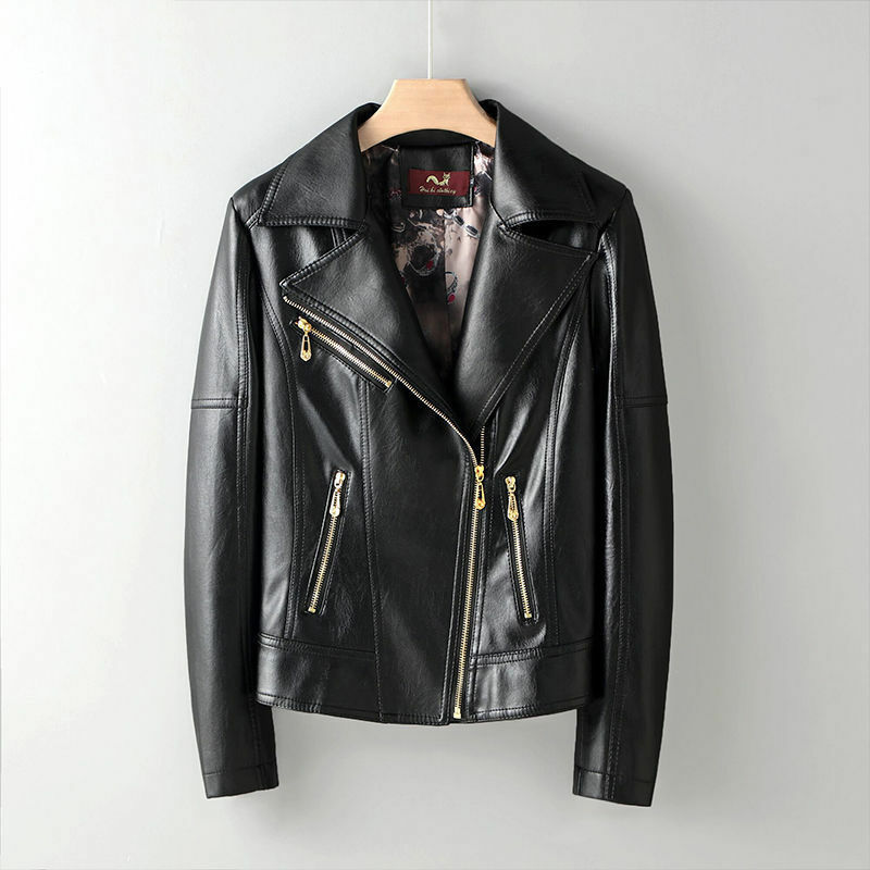 Мотоциклетная куртка из искусственной кожи для женщин, с длинным рукавом, Джокер, тонкое пальто на молнии, высокое качество, Корейская версия, новинка, 2024 г.