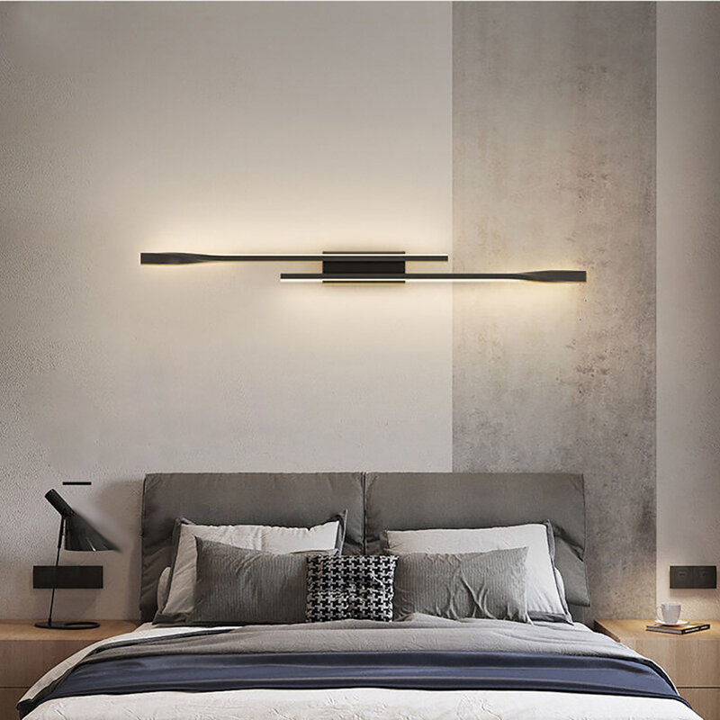 긴 스트립 벽 램프, 럭셔리 크리에이티브 룸 침실 침대 옆 램프, 심플한 모던 북유럽 거실 TV 벽 램프