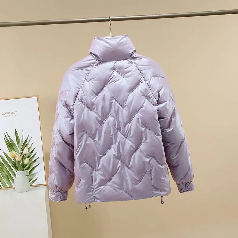 Jaqueta de algodão para baixo estilo curto das mulheres 2022 inverno novo solto brilhante lavagem livre jaqueta de algodão engrossado casaco de algodão quente