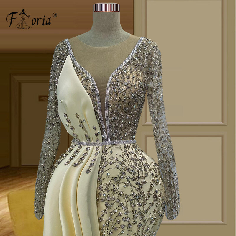 Женское вечернее платье с юбкой годе, изящное платье с длинными рукавами и блестками, украшенное кристаллами