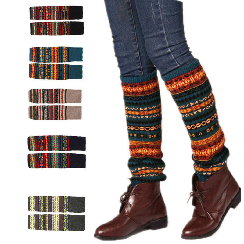 Calentadores de piernas cálidos de lana para mujer, calcetines hasta la rodilla de punto, puños de botas de los años 80, polainas de regalo de moda, nuevo diseño Retro, Invierno