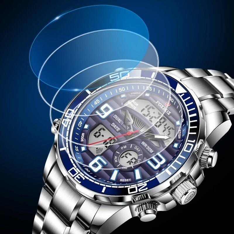 Montres numériques de luxe pour hommes, montre-bracelet de sport à quartz, tout acier, militaire, étanche, horloge, boîte, marque supérieure, 2024