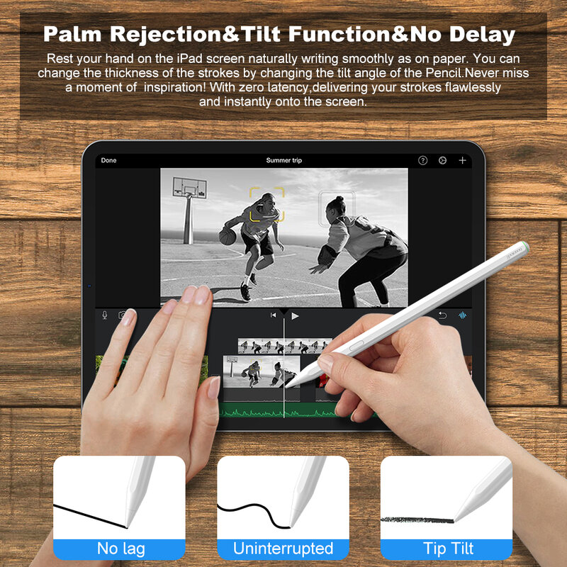 Pensil untuk Apple Pencil 2, pengisi daya nirkabel iPad pensil dengan Palm Rejection untuk Apple iPad Mini 6 iPad Air5 4 iPad Pro 11 12.9