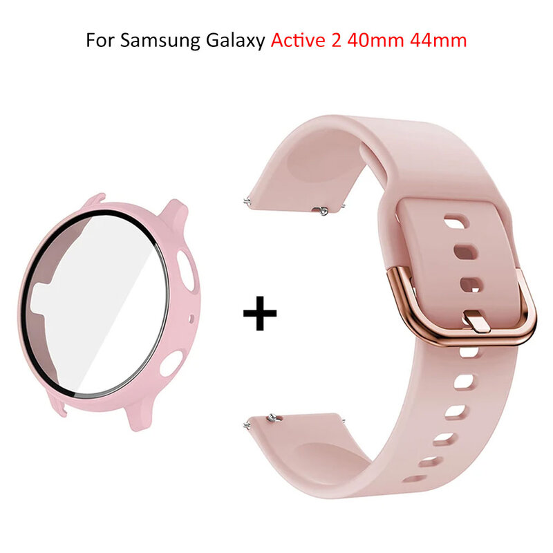 Hoes + Riem Voor Samsung Galaxy Active 2 40Mm 44Mm Beschermfolie Hoes Voor Active2 Armband Accessoires 20Mm Horlogebanden