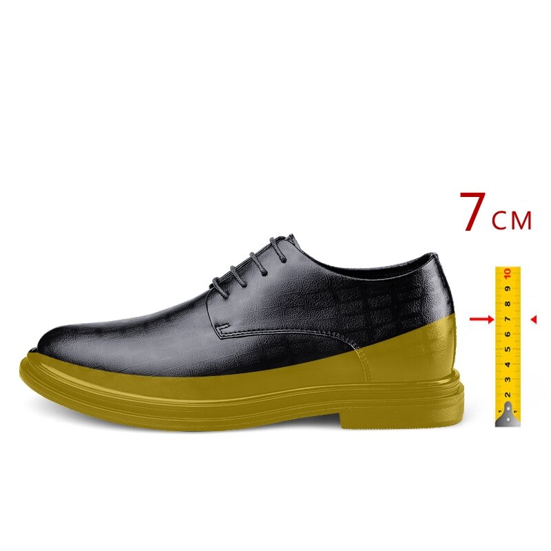 Sepatu pantofel kulit asli pria, Kasut lift 7CM lebih tinggi kasual bisnis mewah peninggi lembut kulit asli untuk lelaki