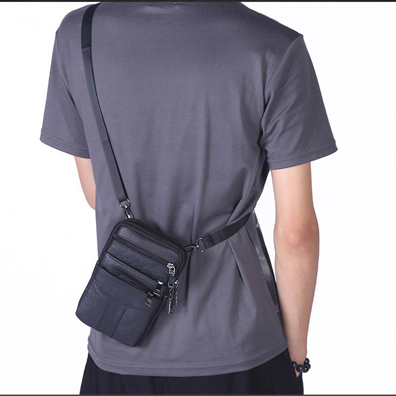 Mode Unisex Taille Verpakking Lederen Riem Tassen Reizen Purse Phone Pouch Multi-layer Schouder Crossbody Pouch Mannen Hip Taille tas