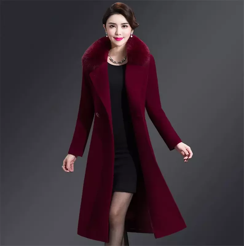 2023 nuova giacca invernale donna cappotto di lana collo di pelliccia grande cappotto di misto lana elegante soprabito lungo Outwear Manteau Femme Hiver