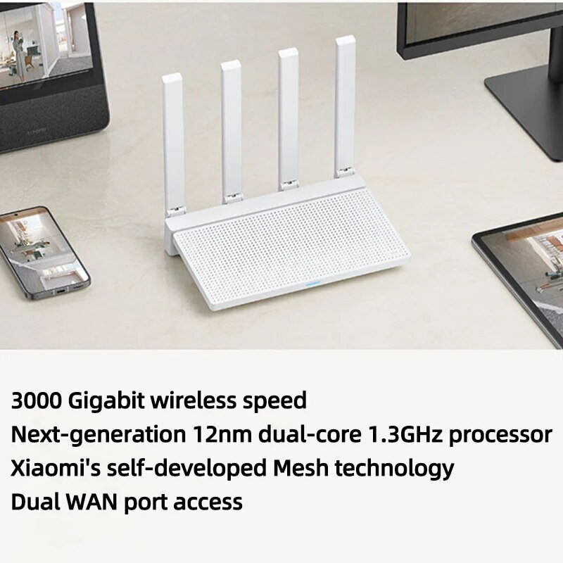2023 NOVO Original Xiaomi AX3000T Router 2.4GHz 5GHz 1.3GHz CPU 2X2 160MHz WAN LAN LED Conexão NFC para Home Office Jogos Mi