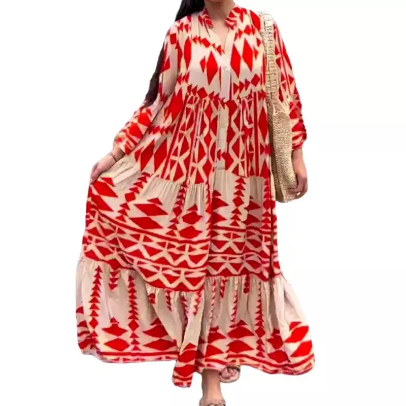 Vestido vintage bohemio para mujer, falda con estampado de temperamento, estilo urbano europeo y americano, novedad de 2024, YBF8-3