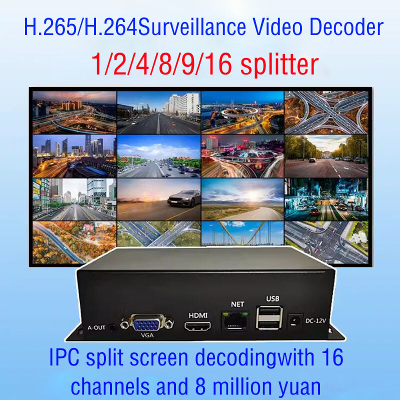 Monitoramento Network Video Decoder, decodificador digital 4K, parede de tela dividida IPC, compatível com Haikang, Dahua, ONIVF, 265
