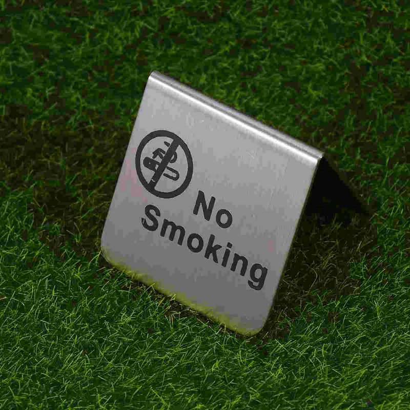 Stainless Steel No Smoking Signs For Vehicles Double Side Free Standing No Smoking Sign for Office Hotel (English/Black Circle)
