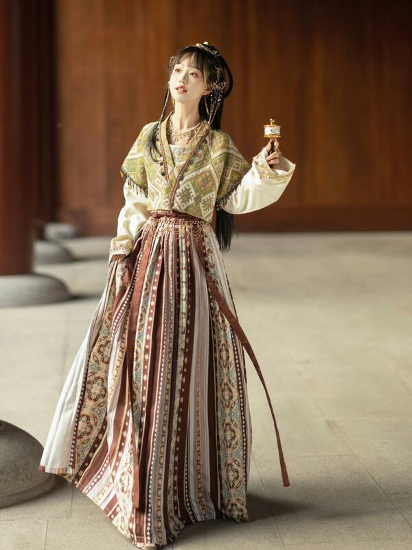Estilo chinês tradicional hanfu para meninas, vestido de dança folclórica, flor antiga, dinastia Ming, novo