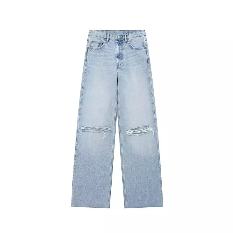Женские рваные прямые джинсы, винтажные брюки из денима до щиколотки с высокой талией и молнией, 2023