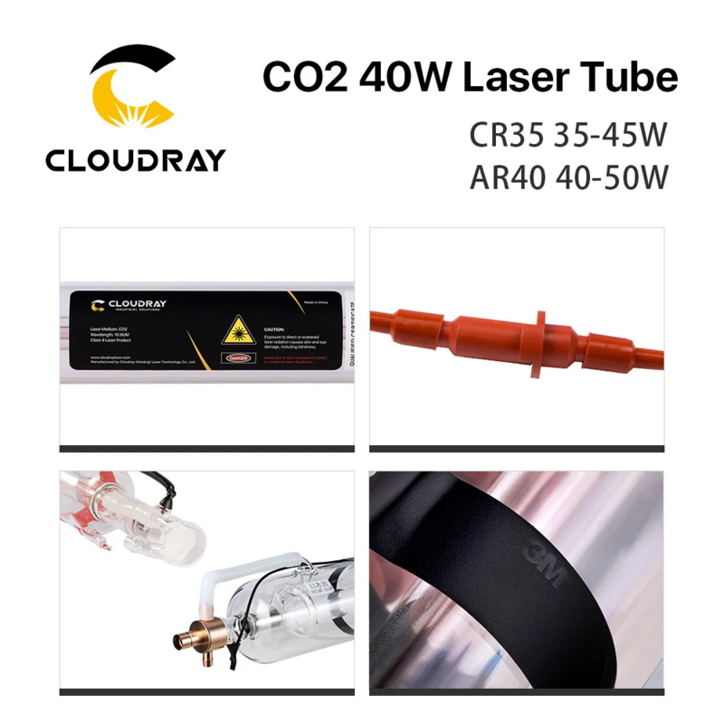 Cloudray Co2 금속 유리 레이저 튜브, 35-45W, 720MM 40W, CO2 레이저 조각 절단기용 유리 레이저 램프