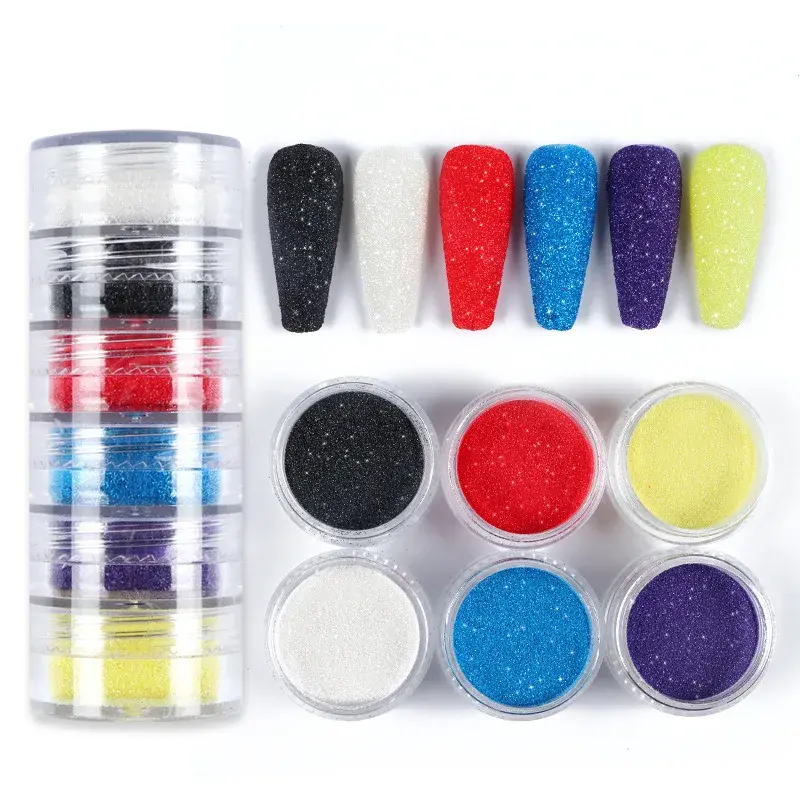 Juego de 6 botellas de polvo acrílico para decoración de uñas, Kit de manicura, purpurina de cristal, herramientas de tallado de puntas de uñas 3D