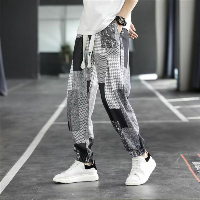 Spring Summer New Fashion High Waist Casual Pants Loose Vintage Printed Harajuku Trousers Patchwork Silk Youth Men's Clothing