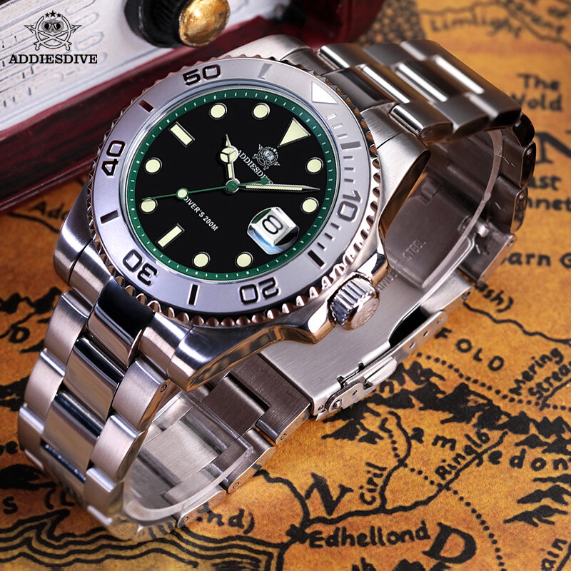 ADDIESDIVE najwyższej marki męskie zegarki kwarcowe 41mm ze stali nierdzewnej wyświetlanie kalendarza luksusowy zegarek świecący 200m zegarek na co dzień nurkowy