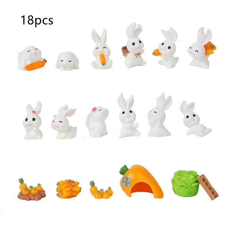 18 pz carino Mini coniglio figurine in miniatura carota casa bambole fai da te fata giardino ornamento Micro coniglietto decorazioni animali fai da te Bosa