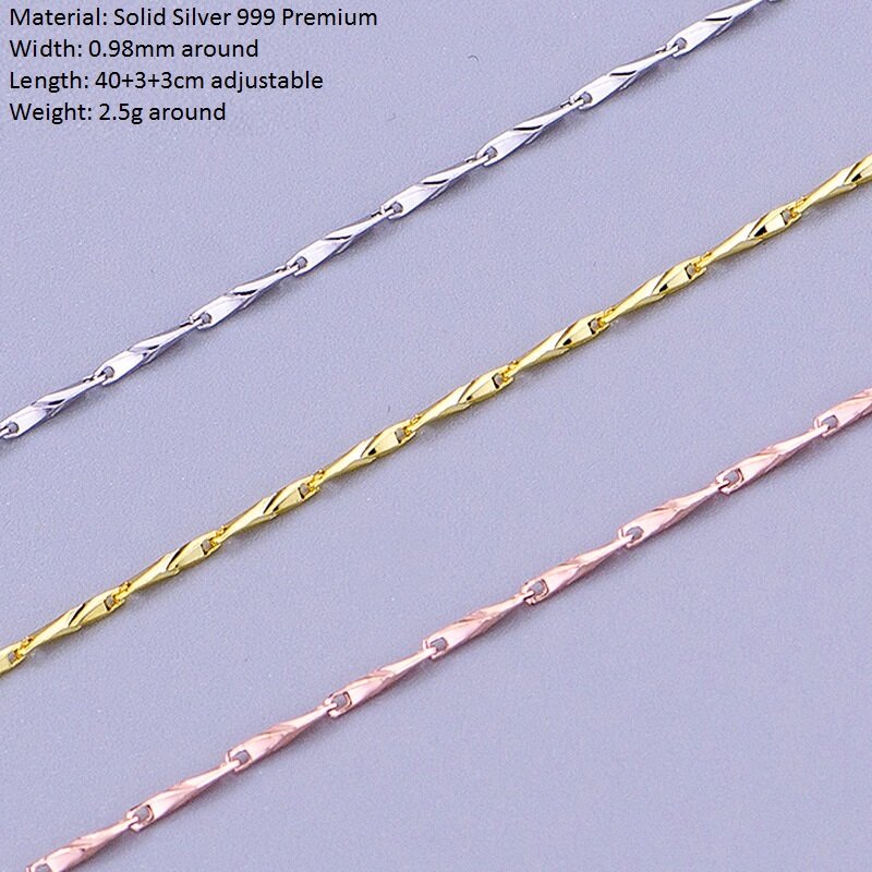 40 + 3 + 3cm catena collo regolabile Premium 999 collane semplici in argento per gioielli da donna fornitura fai da te per ciondolo catena scintillante