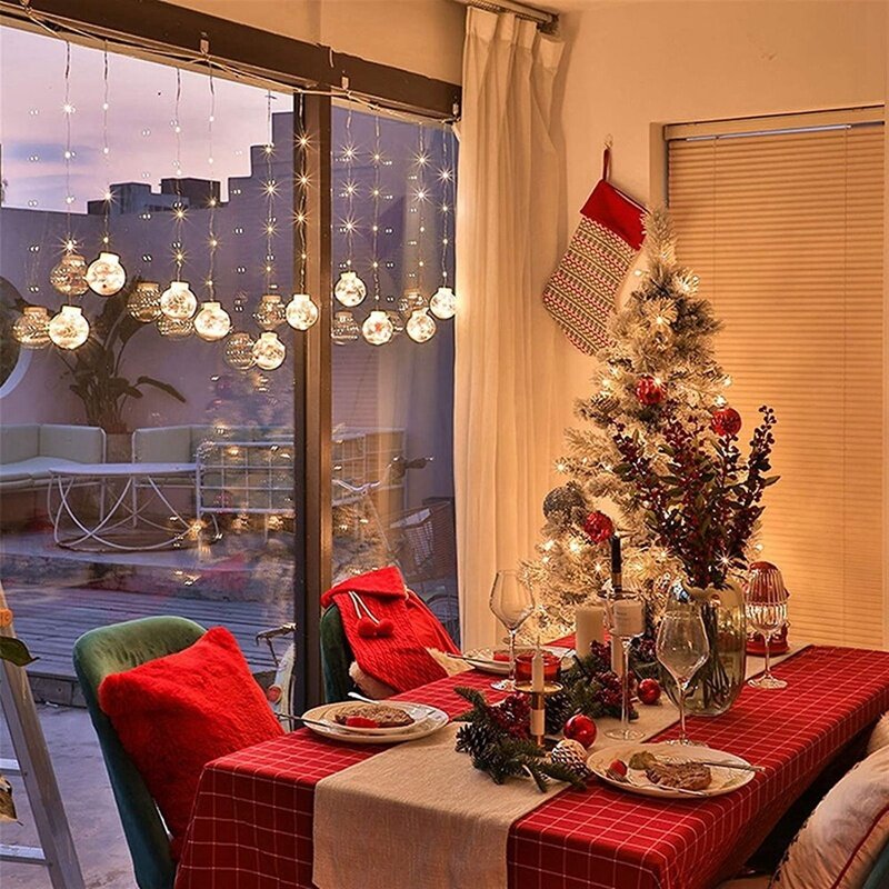Świąteczna dekoracja ledowa świąteczne światło z życzącymi balami Festoon światełka taśmowe do zasłon do wystroju domu (drzewo) wtyczka ue