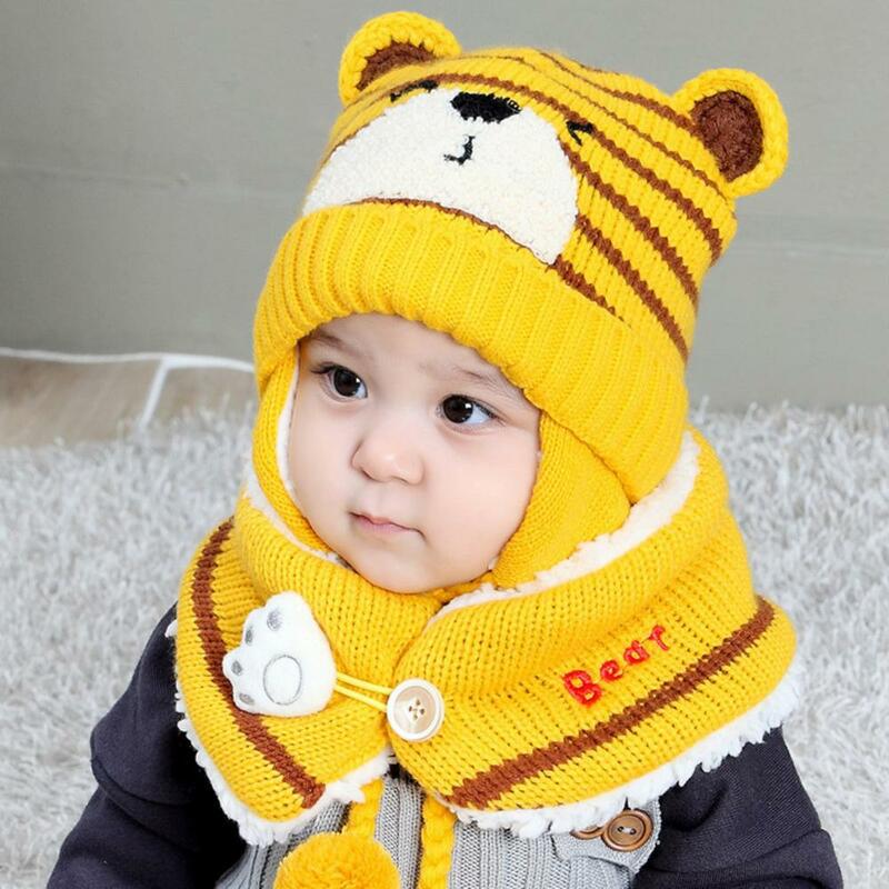 Ensemble bonnet et écharpe en tricot à rayures de dessin animé pour enfants, cache-oreilles unisexe, enfants, bébé, hiver