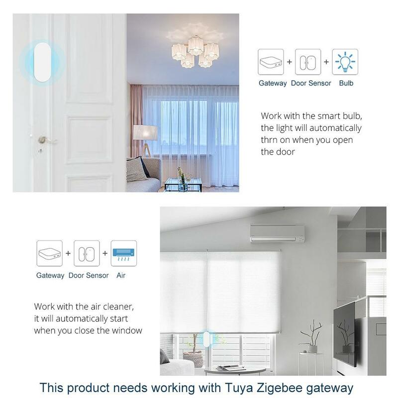 Tuya Zigbee-Sensor Inteligente de Porta e Janela, Detector de Porta de Garagem, Trabalhe com Tuya Zigbee Hub, Alexa Home, Smart Home Security
