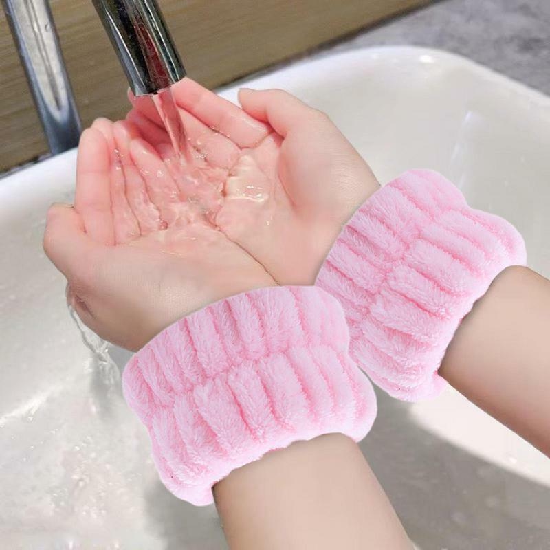 Ikat lengan handuk, 2 buah pergelangan tangan Spa Washband Microfiber cuci pergelangan tangan untuk mencuci wajah penyerap gelang berbulu