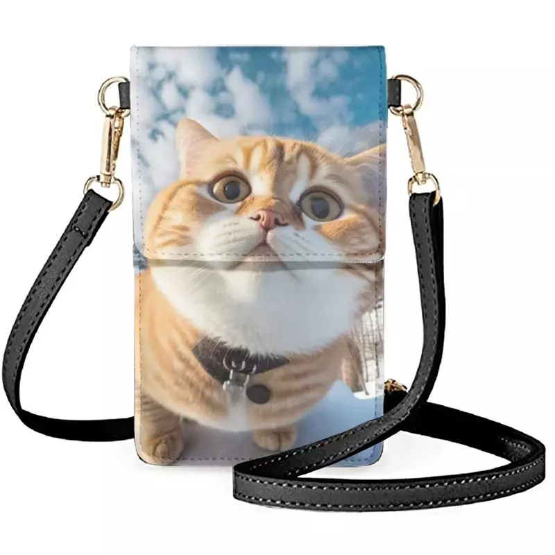 Sacs à bandoulière imprimé chat mignon pour femmes, 2023, portefeuille pour écran tactile, de luxe, porte-cartes, pochettes, 2022