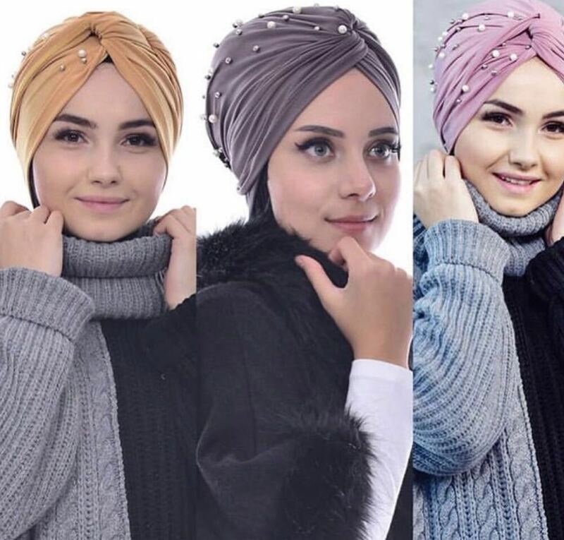 Ramadan Muslim Women African Turban Hat Fashion Bead Inner Hijabs Head Wrap Ladies Bandana Headwear Boonet