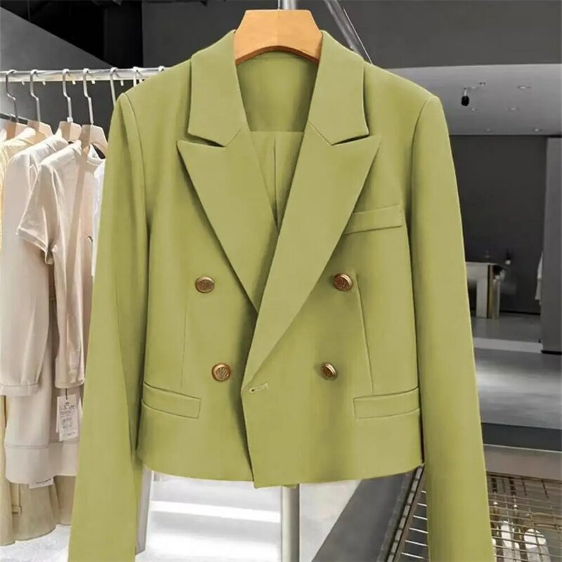 Comfortable Women Suit Coat Professional Women's Double-breasted Suit Coat for Office Business Commute Solid Color Turn-down