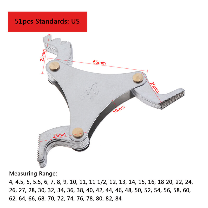 Измеритель шага резьбы американского стандарта, прибор для измерения шага резьбы из углеродистой стали, 55-60 градусов