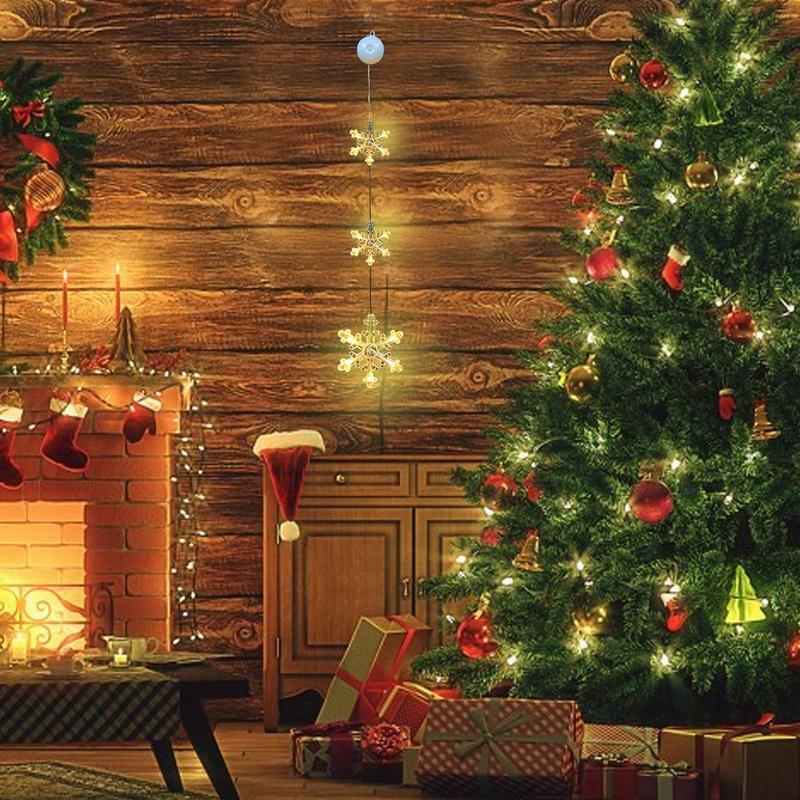 Luces LED de arranque navideñas, luces colgantes para ventanas, decoraciones navideñas para ventanas con pilas