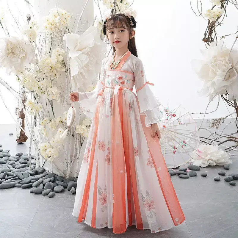 Gaun Hanfu Cina 2024 kostum Tahun Baru gaun Hanfu kuno kostum Cosplay peri karnaval anak-anak gaun merah muda untuk anak perempuan