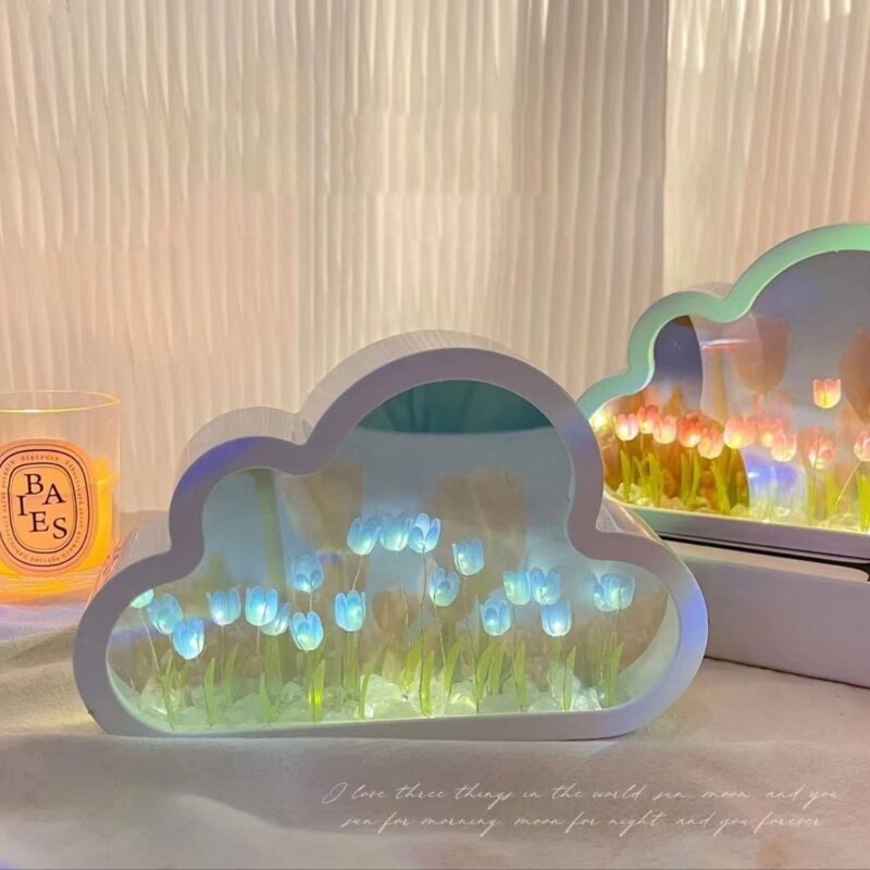 Fai da te Cloud tulipani luce notturna ornamento decorativo artigianato specchio per la casa Tablefor bambini ragazza ragazzi arredamento camera da letto