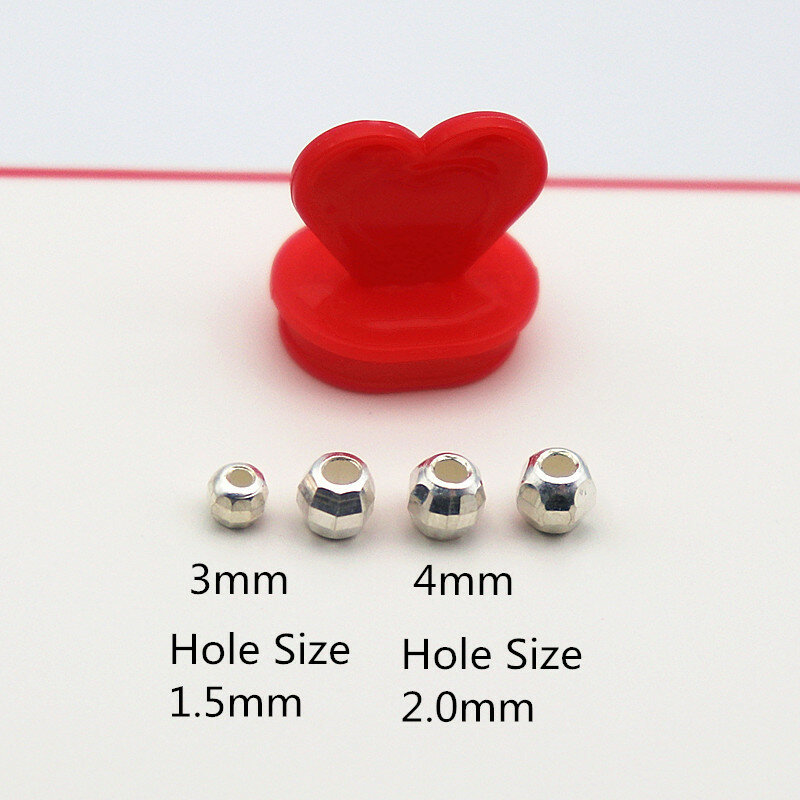 Solid 925 Sterling Silver Round Beads Seamless Spacer Mirror Surface Cutting Loose Bead for Jewelry Making Accessories 1 Piece