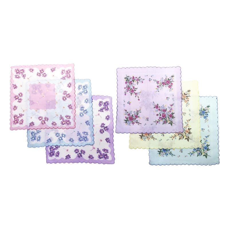 Womens Handkerchiefs Soft Colorful Square Floral Print Elegant Mixed Style and Color Hankies for Party Wedding Favors 12"x12"
