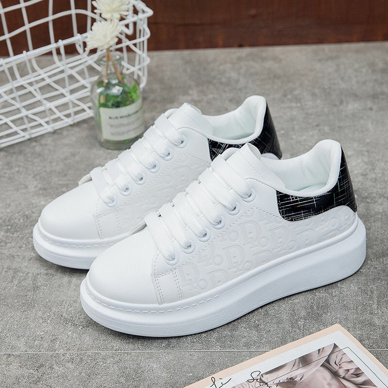 Spring and Autumn Platform Cake Bottom Korean Style New White Shoes Increased Student Sports Casual Shoes Lace-up Thick Bottom