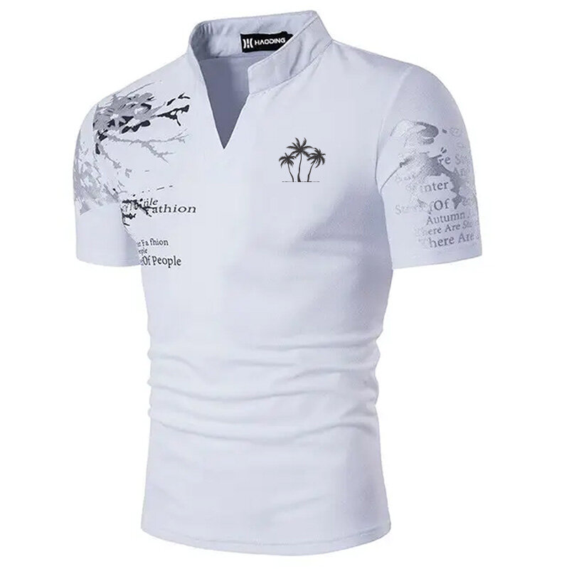 Heren Mode Korte Mouw Zwart En Wit Boom Logo Opdruk Kraag Polo T Shirt