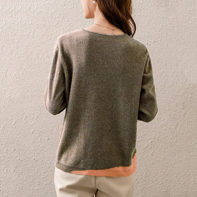 Autunno inverno donna coreano contrasto colore scollo a V Casual maglione lavorato a maglia semplice manica lunga Street Pullover allentato Top maglione femminile