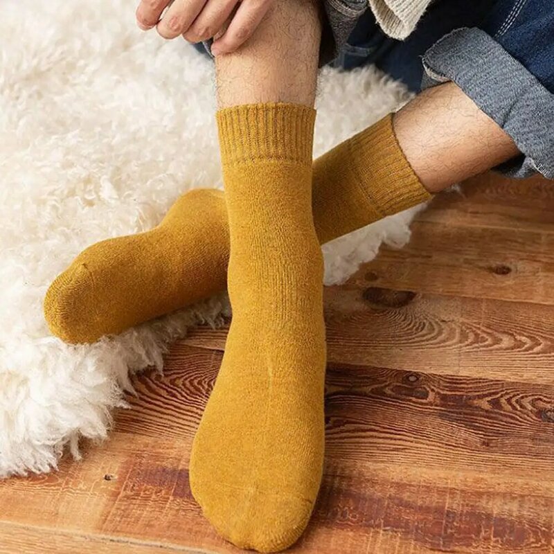 1 Pair Unisex Socks Knitted Mid-tube Thick Plush Soft Socks Warm No Odor Anti-slip Elastic Casual Floor Socks 겨울 스포츠 양말