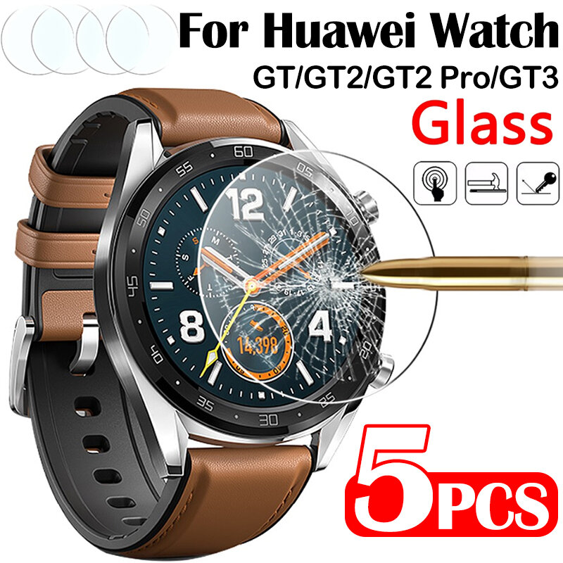 Pelindung layar kaca Tempered, aksesori Anti gores HD Anti ledakan, kaca Tempered pelindung layar 1/3/5 buah untuk Huawei Watch GT3 GT2 Pro 46mm