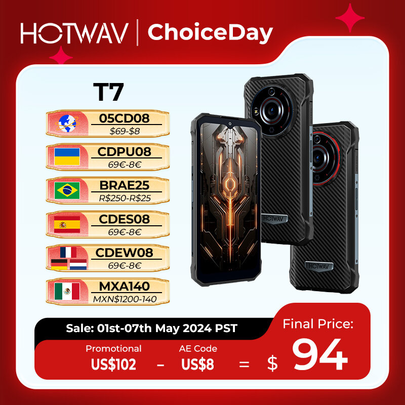 [World Premeire] HOTWAV T7 Rugged Smartphone 6.52'' HD+ Ultra Thin 6280mAh Battery MobilePhone 21MP Rear Android 13 Cellphone