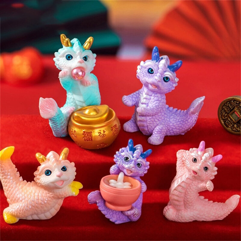 Mini estatueta do dragão para decoração de Dollhouse, ornamento bonito, micro paisagem, brinquedo em miniatura, presentes de ano novo, ano do dragão, 2024
