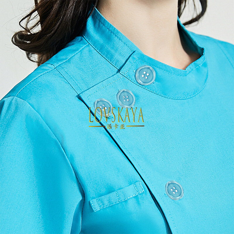 النسخة الكورية التخسيس زر الخصر الملابس القطنية ، ممرضة مستشفى الراقية غسل اليدين ملابس العمل