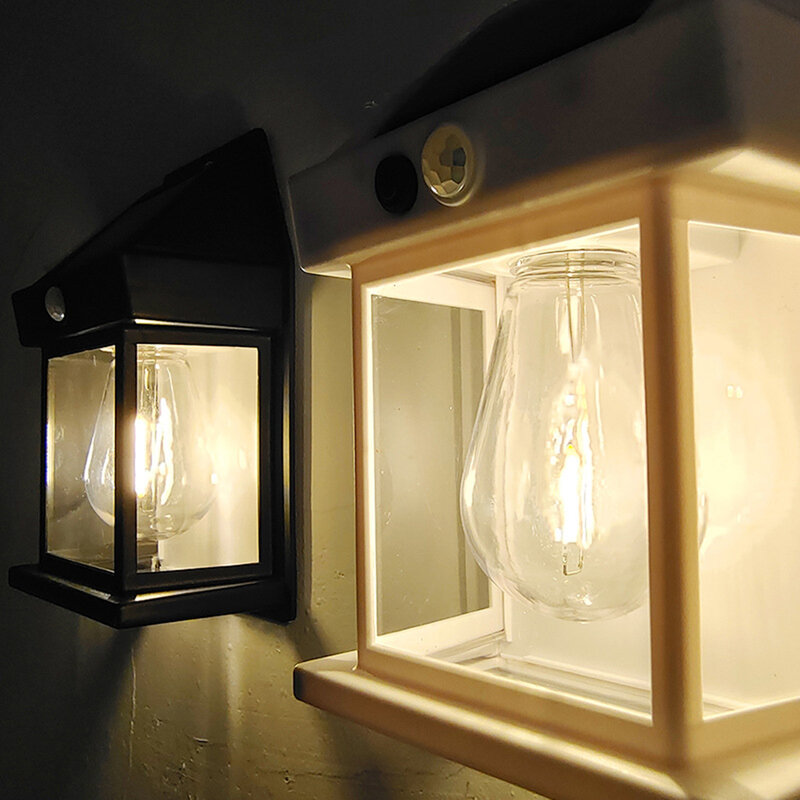 태양열 벽 LED 텅스텐 필라멘트 전구, 방수 인간 유도, 3 가지 모드, 야외 태양광 울타리 조명, 마당용