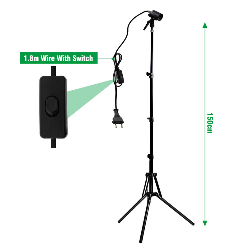 Adjustable Metal Tripod LED Grow Light Accessories Floor Standing Tripod E27 Base With 1.8M Switch Wire For Plants Growth Lamp