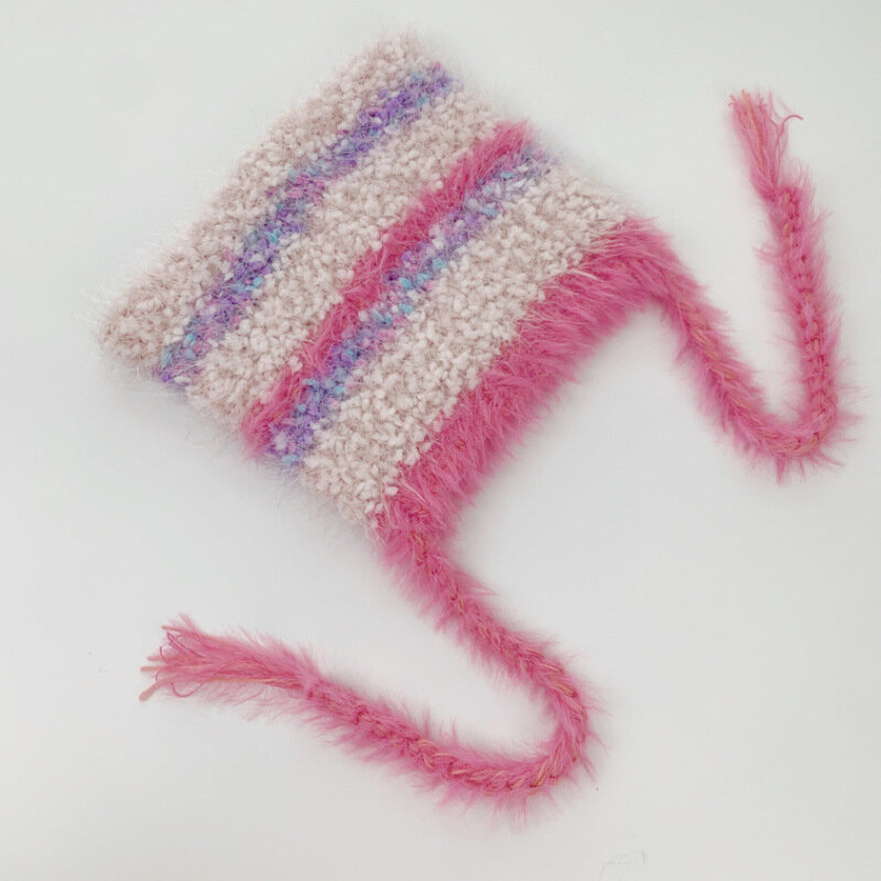 Topi rajut wanita, topi wol hangat musim dingin wanita, topi kepang lucu, topi rambut pelindung telinga Mink imitasi, warna cocok, mode baru