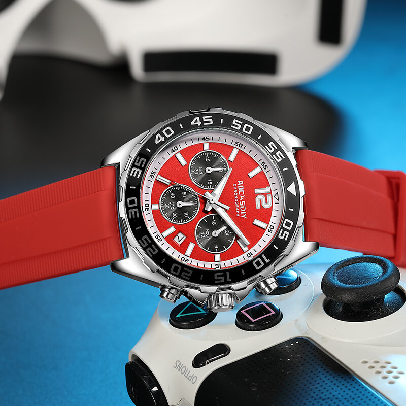 Relógios cronógrafos de luxo masculino, Silicone Band, Relógio de pulso esportivo, Business Quartz Watch, Relógio impermeável